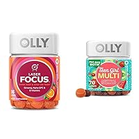 OLLY Laser Focus Gummy 36 Count and Teen Girl Multi 70 Count Berry Melon