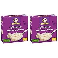 Annie’s White Cheddar Shells Macaroni & Cheese Dinner with Organic Pasta, 4 Ct, 6 OZ Boxes (Pack of 2)