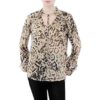Calvin Klein Womens Leopard Print Pullover Blouse, Brown, Small