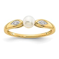 Jewels By Lux Solid 14K Yellow Gold FW Cultured Pearl and Diamond Ring Available in Sizes 4 to 8