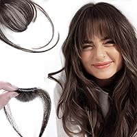 AISI QUEENS Clip in Bangs 100% Human Hair Extensions Dark Brown Clip on Fringe Bangs with nice net Natural Flat neat Bangs with Temples for women One Piece Hairpiece (Air Bangs, Dark Brown)