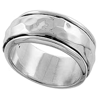 10mm Sterling Silver Mens Spinner Ring Hammered Domed Center Handmade 3/8 inch wide