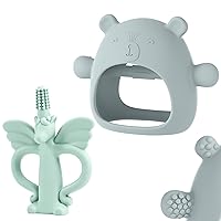 USLAI 2 Pack Baby Teething Toys, Silicone Baby Teether