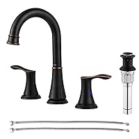 PARLOS Two-Handle High Arc Bathroom Faucet with Metal Pop Up Drain and cUPC Faucet Supply Lines Widespread 8 inch Deck Mounted,Oil Rubbed Bronze, Demeter 13652
