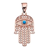 Little Treasures Turquoise Evil Eye Hamsa Hand 14 ct Gold Rose Gold Pendant Necklace Necklace (Available Chain Length 16