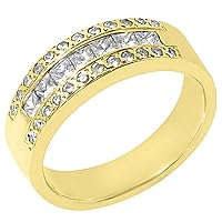 14k Yellow Gold Princess Cut & Pave Diamond Wedding Band 1 Carat