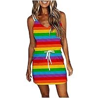 Coctail Dresses Womens Dresses Evening Party Formal Plus Size A Line, Women V Neck Stripe Dress Rainbow Mini D