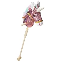 HollyHOME Sequin Unicorn Stick Horse with Wood Wheels Real Pony Neighing and Galloping Sounds Plush Unicorn Toy Pink 36 Inches(AA Batteries Required)