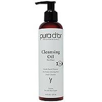 PURA D'OR 8 Oz Facial Cleansing Oil - Nourishing Botanical Blend with & Vitamin, Jojoba and Sunflower Oil - Gentle Makeup Remover & Deep Cleanser For Healthy, Glowing Skin - Paraben-Free Beauty