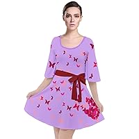 CowCow Womens Love Garden Floral Vintage Butterfly Heart Pattern Loose Sleeve Kimono Dress