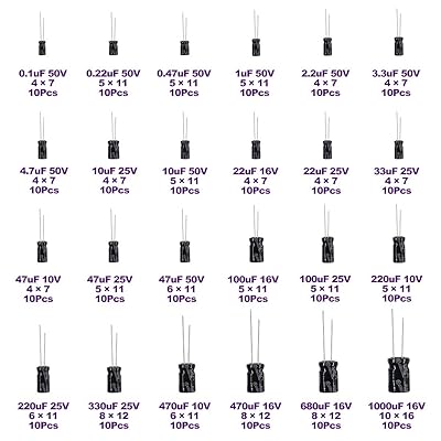 Swpeet 240Pcs 24 Kinds Different Electrolytic Capacitors Range 0.1uF-1000uF Assortment Kit, 10V/16V/25V/50V