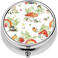 Mini Portable Pill Case Box for Purse Vitamin Medicine Metal Small Cute Travel Pill Organizer Container Holder Pocket Pharmacy Mushrooms Woodland Animals Watercolor Forest Baby