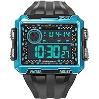 Men Square Digital Watches Dual Time Alarm Stopwatch Countdown Backlight Waterproof Multi-Function Electronic Watch