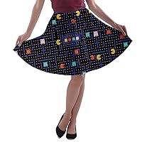 Womens Unique Digital Printed Maze Cartoon Pixeled Fun Design A-Line Skater Skirt