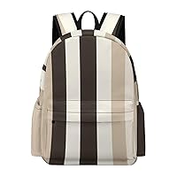 Brown White Stripes Travel Backpack for Men Women Lightweight Computer Laptop Bag Shoulder Bag Daypack