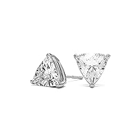 Trilliant Cut Colorless VVS1 Moissanite Diamond Push Back Stud Basket Earrings For Women & Girls In Real 14k Rose Gold and 925 Sterling Silver