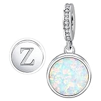 Initial Letter Charm Fit for Pandora Charms Bracelet A-Z 26 Capital Letter Opal Charms for Bracelet Necklace