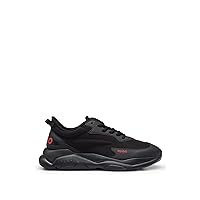 Hugo Boss Lace-up Sneaker in Mix of Materials with Faux Leather, Black, 10 US