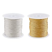 SUPERFINDINGS 2 Rolls Total 142 Yards Nylon Thread 0.8mm Beading String with Metallic Cords Gold and Silvery Chinese Knot Thread for Jewelry Making