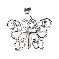 Filigree Butterfly with Cross Girls' Silver-Plated 18 Inch Pendant Necklace