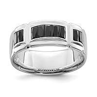 925 Sterling Silver Polished Open back Engravable (back only) Black CZ Cubic Zirconia Simulated Diamond Grooved Ring Jewelry for Women - Ring Size Options: 10 11 9