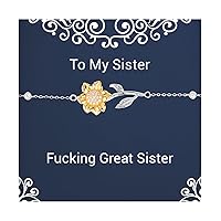 Sister Gifts For Big Sister, Fucking Great Sister, Inspirational Sister Sunflower Bracelet, Jewelry From Sister