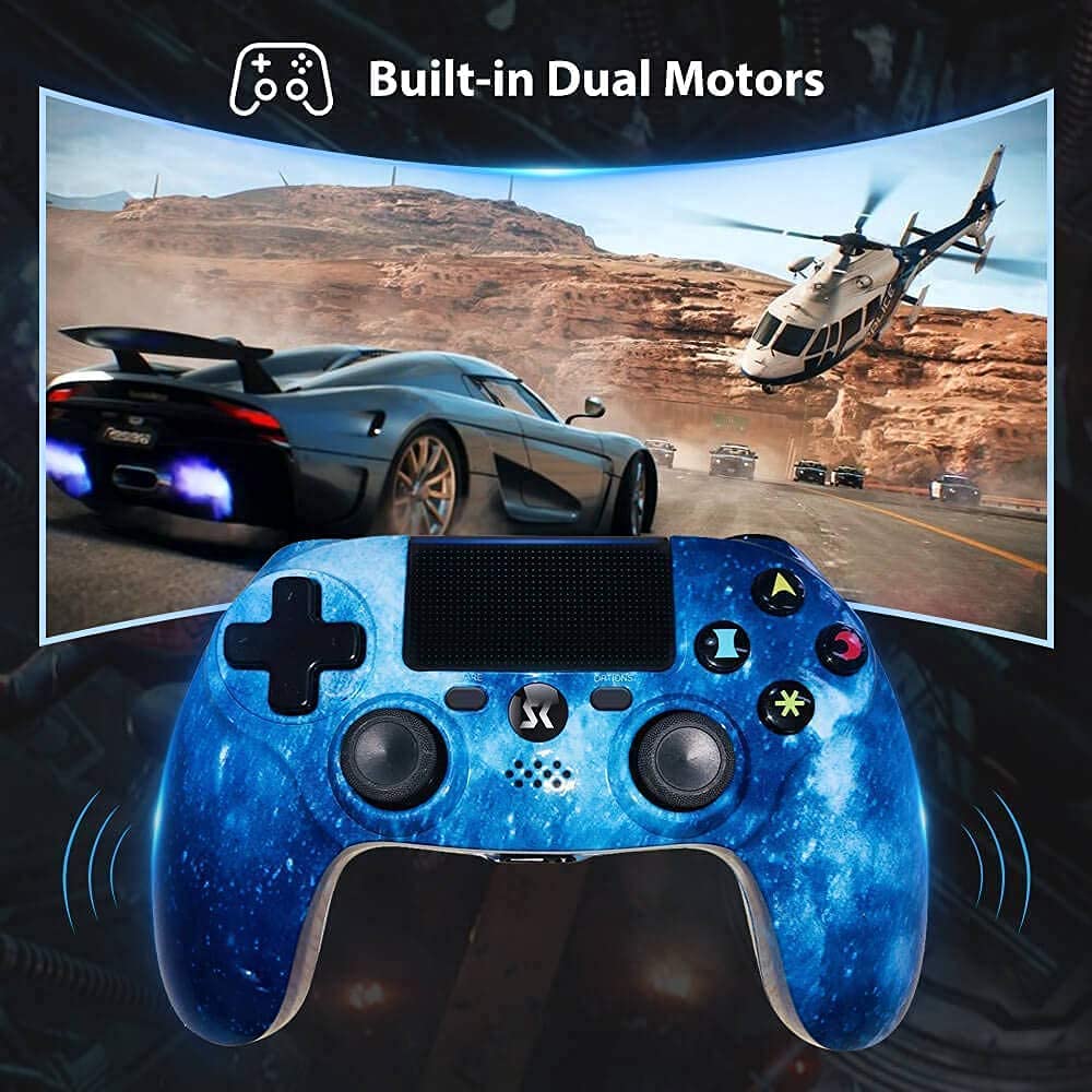 Kujian Wireless Controller for PS4, Blue Galaxy Style Bluetooth Game Controller Compatible with PlayStation 4/Pro/Slim/PC/MacOS/Android/iOS/Laptop, High Performance Double Vibration, Audio Function