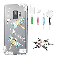 STENES Sparkle Case Compatible with Samsung Galaxy S10 6.1 Inch - Stylish - 3D Handmade Bling Dragonfly Rhinestone Design Cover Case with Cable Protector [4 Pack] - Green
