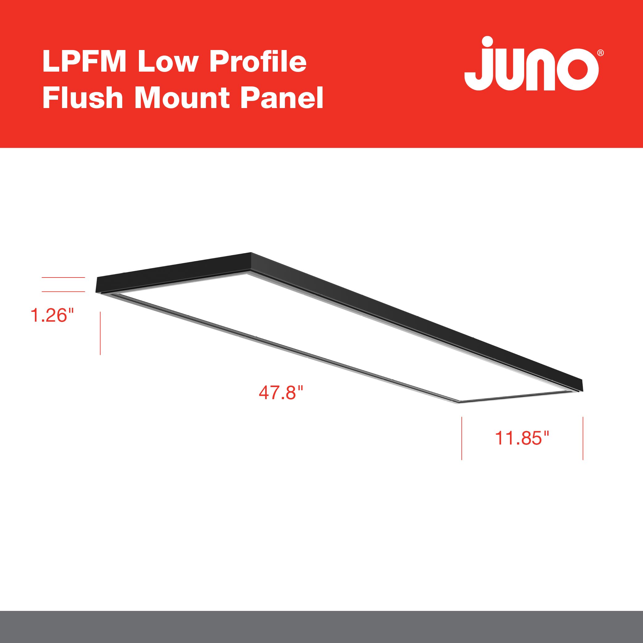 Juno LPFM 1X4 40L SWW7 120 TD DCMK WBT Low Profile Flush Mount Flat Panel Ceiling Light, CCT Switchable Panel with DCMK Bracket, 3500K, 4000K, 5000K, 1-Foot by 4-Foot, Black