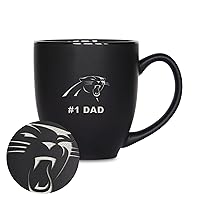 Rico Industries NFL Football #1 Dad 15oz Laser Engraved Matte Black Ceramic Bistro Mug - for Hot or Cold Drinks