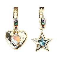 Rainbow-Zircon Star Heart Asymmetric Hoop Earrings Female Personalized Dangle Hoop Earring Jewelry Gift for Women Girl