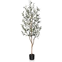Artificial Olive Tree 5FT Tall Faux Silk Plant for Home Office Decor Indoor Fake Potted Tree with Natural Wood Trunk and Lifelike Fruits