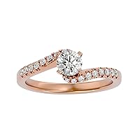 Certified 14K Gold Ring in Round Cut Moissanite Diamond (0.51 ct) Round Cut Natural Diamond (0.16 ct) With White/Yellow/Rose Gold Engagement Ring For Women