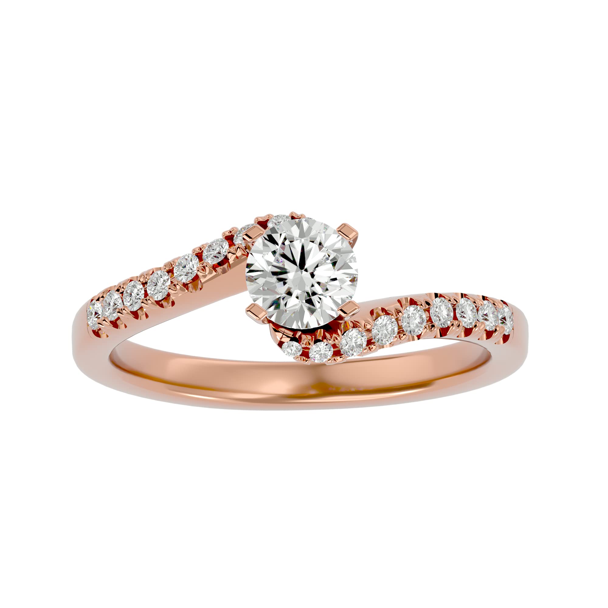 Certified 18K Gold Ring in Round Cut Moissanite Diamond (0.51 ct) Round Cut Natural Diamond (0.16 ct) With White/Yellow/Rose Gold Engagement Ring For Women