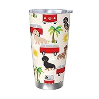 Basset Hound Dog Summer Bus Palm Trees Print Car Mug,Stainless Steel Insulated Mug,Office Supplies,Automotive Supplies