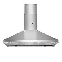Comfee CVP36W6AST 36 Inch Ducted Pyramid Range 450 CFM Stainless Steel Wall Mount Vent Hood with 3 Speed Exhaust Fan, 5-Layer Aluminum Permanent Filters, Two LED Lights, Convertible to Ductless