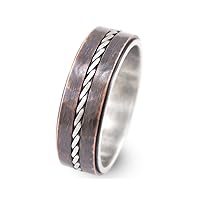 Unique Mens Wedding Ring, 925 Sterling Silver Ring, Black Oxide Ring, Silver Band Ring, Copper Ring, Mens Band Ring, Celtic Silver And Copper Wedding Ring, Handmade Ring, Jewellery By Laxmi Jewellers