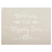 Welcome - Happily Ever After Stencil by StudioR12 | DIY Wedding Home Decor Gift | Craft & Paint Wood Sign | Reusable Mylar Template | Select Size