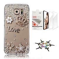 STENES Sparkle Case Compatible with Samsung Galaxy J3 (2018) - Stylish - 3D Handmade Bling Crown Flowers Love Design Cover Case with Screen Protector [2 Pack] - Gold