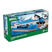 Brio World - 33534 Container Ship and Crane Wagon | 4 Piece Train Toy Accessory for Kids Age 3 and Up