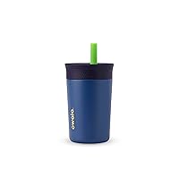 Owala Kids Insulation Stainless Steel Tumbler with Spill Resistant Flexible Straw, Easy to Clean, Kids Water Bottle, Great for Travel, Dishwasher Safe, 12 Oz, Navy and Blue (Home Base)
