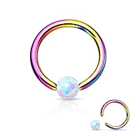 WildKlass Jewelry Opal Captive Bead Synthetic 316L Surgical Steel Ring (16g 5/16