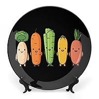 Cartoon Vegetable Bananas Carrots Kava Funny Bone China Decorative Plate Round Ceramic Plates Craft with Display Stand for Home Office Wall Decoration