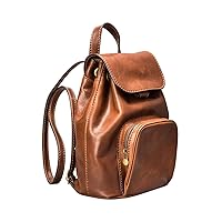 Maxwell Scott - Womens Luxury Classic Italian Leather Small Rucksack Backpack - Handmade in Italy - The Popolo Classic Tan
