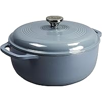 Lodge 3 Quart Enameled Cast Iron Dutch Oven with Lid – Dual Handles – Oven Safe up to 500° F or on Stovetop - Use to Marinate, Cook, Bake, Refrigerate and Serve – Storm Blue