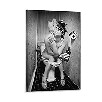 Girl on Toilet Drinking And Smoking Prints,Girl on Toilet Drinking Print,Funny Poster (1) Canvas Painting Posters And Prints Wall Art Pictures for Living Room Bedroom Decor 16x24inch(40x60cm) Frame-s