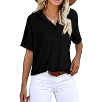 Astylish Women Short Sleeve Henley Shirts V Neck Tunic Button Ribbed Knit Tops Dressy Casual