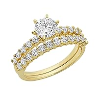 1-1/2ctw Bridal Rings Sets for Women Her Bright Halo 1ct Moissanite Wedding ring Simulated Diamond Engagement Ring, 2 Piece Set