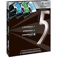 Wrigley's (15 Pack) 5 GUM Peppermint, Spearmint, Wintermint Sugar Free Chewing Gum Variety Pack, 15 Stick