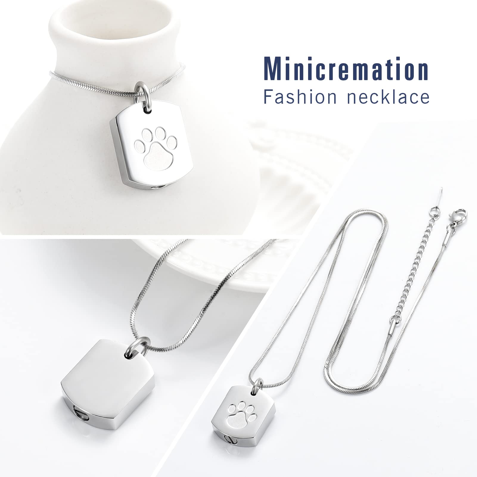 Minicremation Cremation Jewelry Urn Necklace for Ashes for Pet, Paw Print Memorial Ash Jewelry, Keepsake Pendant for Pet's Cat Dog's Ashes with Filling Kit